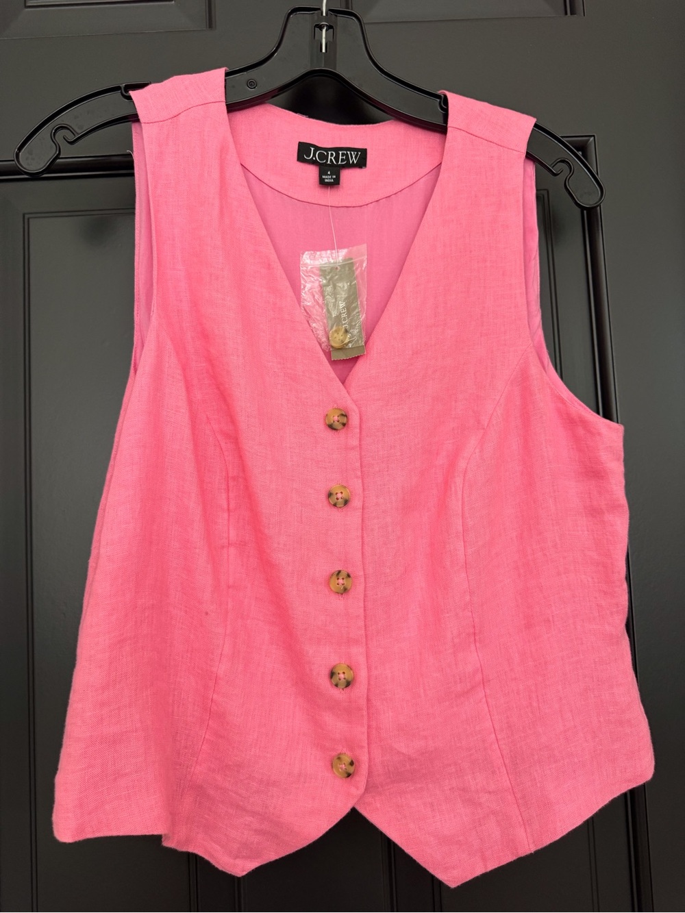 J. Crew Pink Linen Button-Front Women's Vest NWT